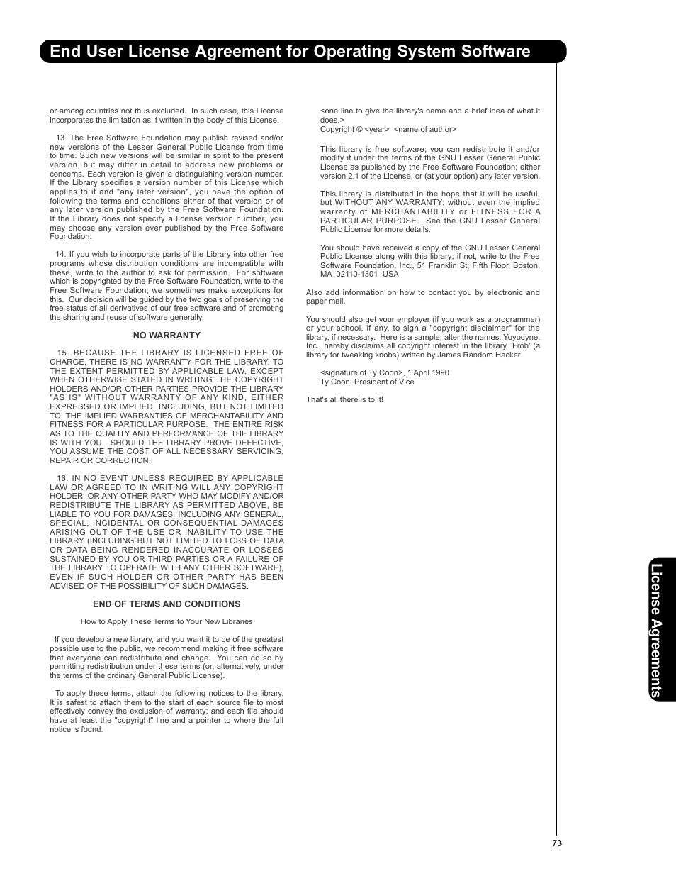 License agreements | Hitachi 50VS69A User Manual | Page 73 / 80