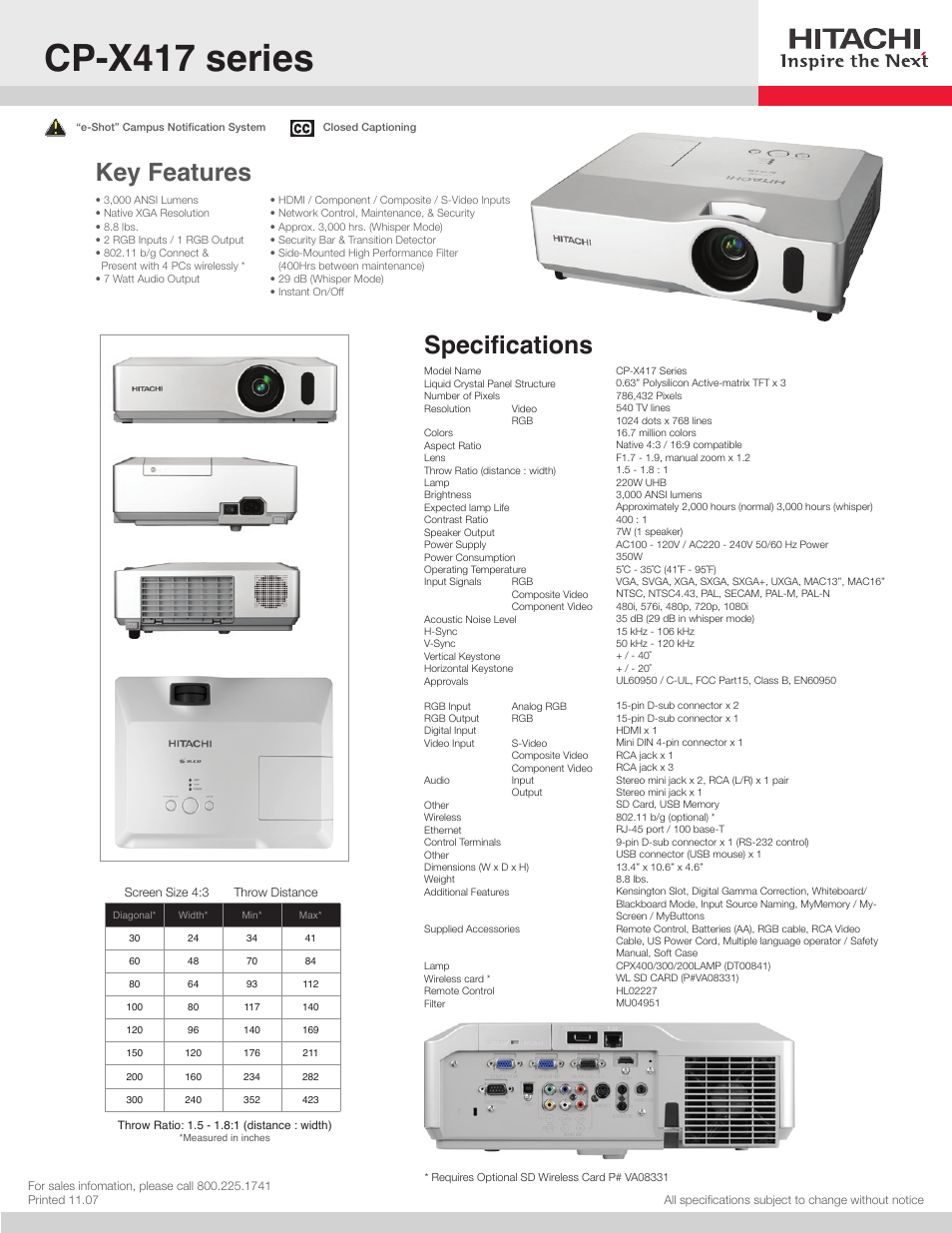 Hitachi CP-X417 User Manual | 1 page