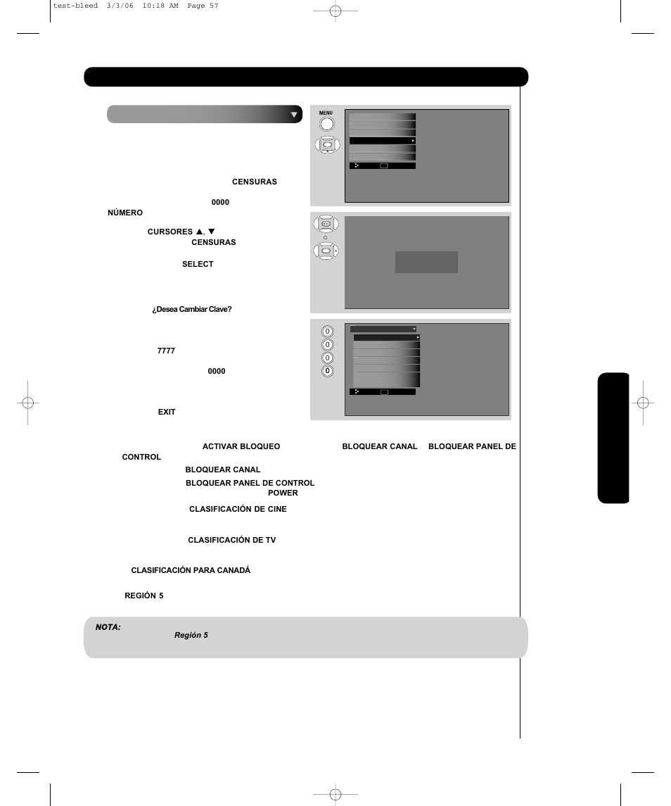 Censuras, Menú en pantalla | Hitachi P55H4011 User Manual | Page 105 / 144