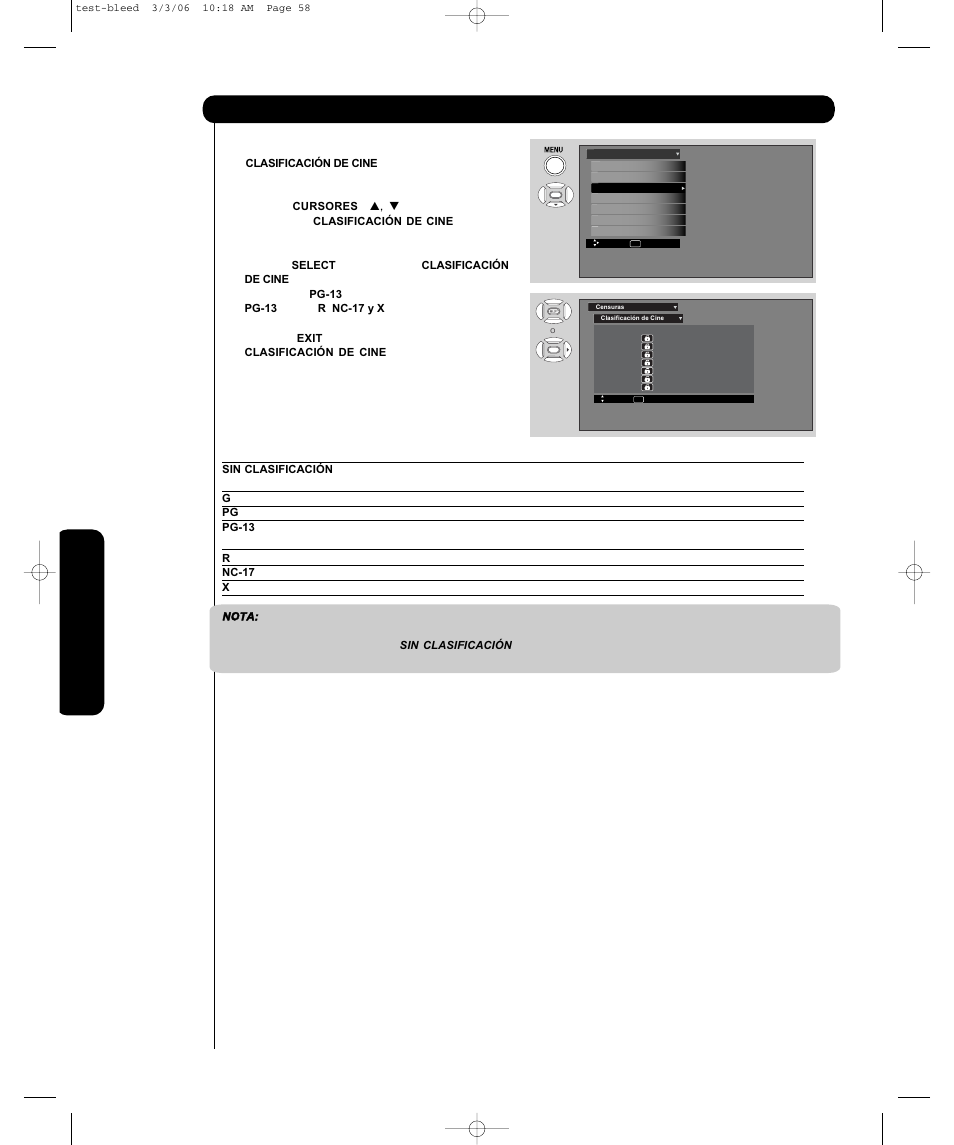 Censuras | Hitachi P55H4011 User Manual | Page 106 / 144