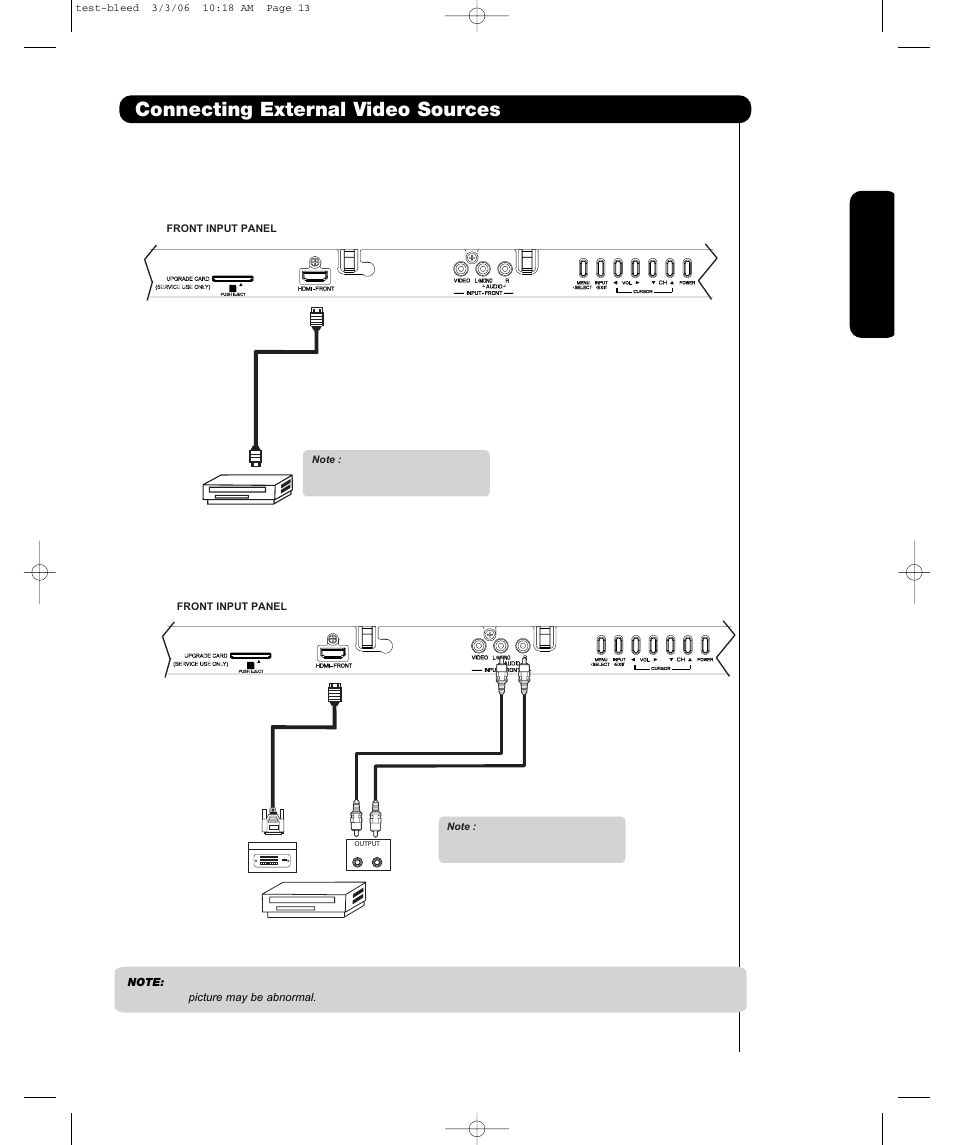 Connecting external video sources | Hitachi P55H4011 User Manual | Page 15 / 144