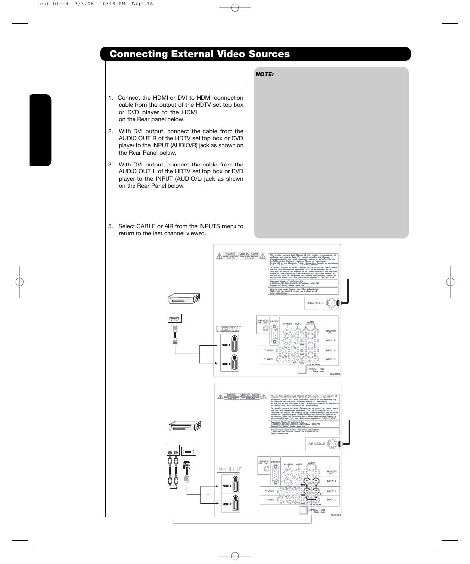 Connecting external video sources, First time use | Hitachi P55H4011 User Manual | Page 20 / 144