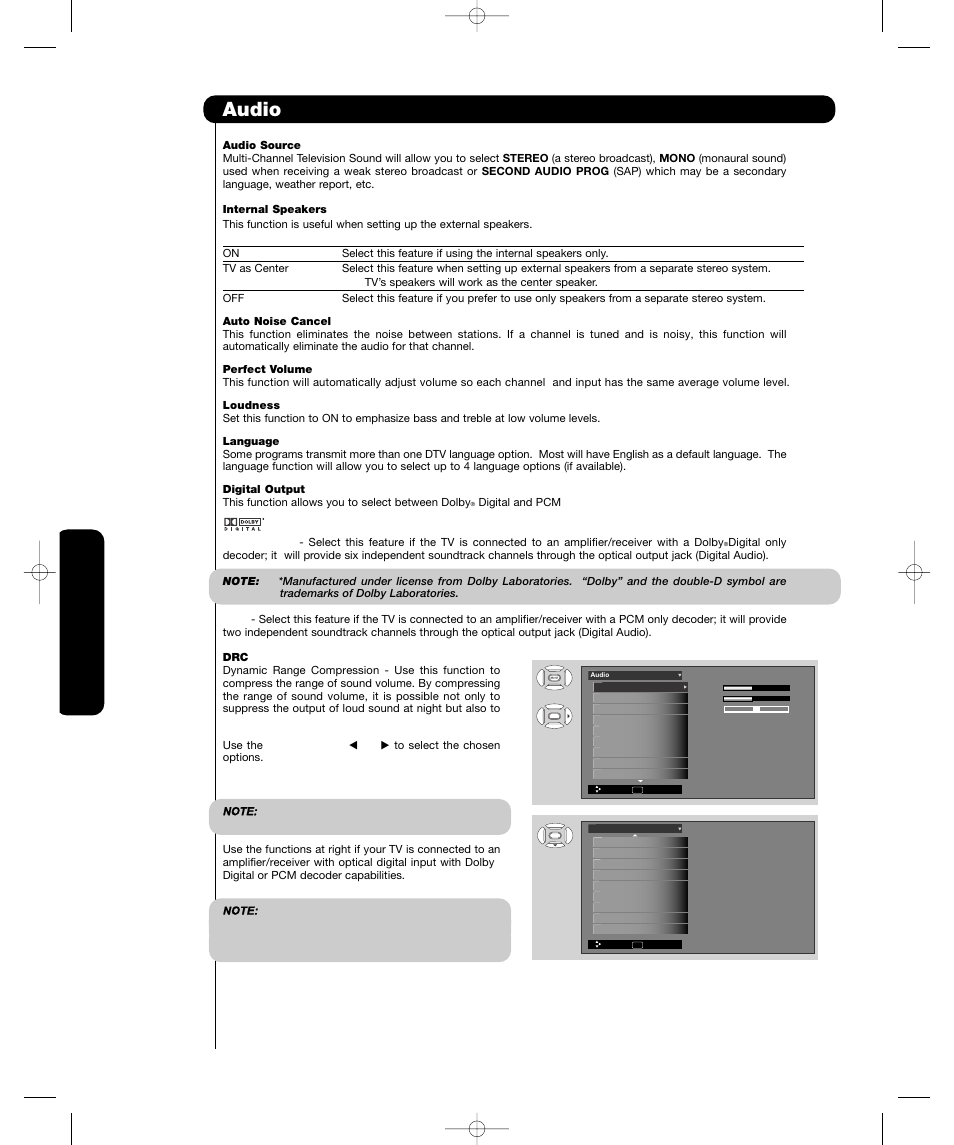 Audio, On-sc reen display | Hitachi P55H4011 User Manual | Page 38 / 144
