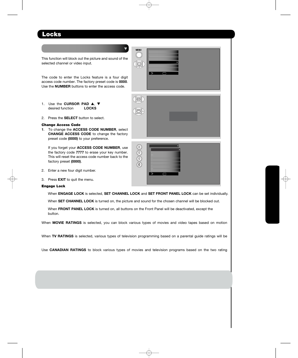 Locks, On-sc ree n display | Hitachi P55H4011 User Manual | Page 41 / 144