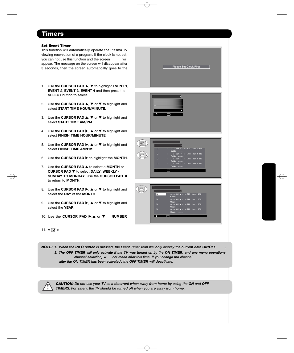 Timers, On-scr een display, On-sc ree n display | Hitachi P55H4011 User Manual | Page 49 / 144