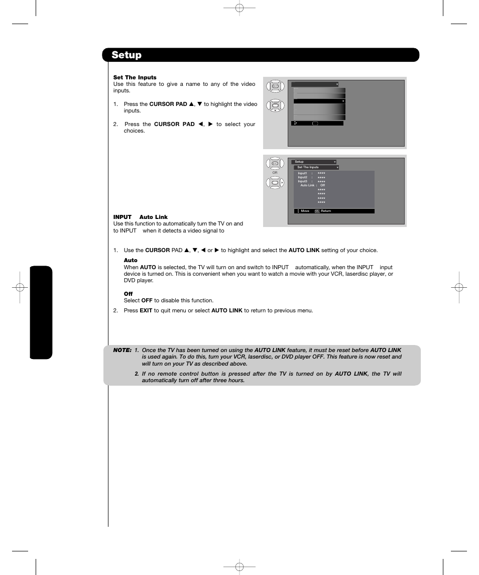 Setup, On-sc reen display | Hitachi P55H4011 User Manual | Page 52 / 144