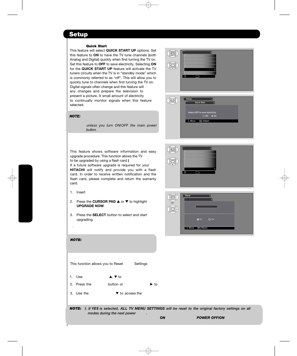 Setup, On-sc reen display | Hitachi P55H4011 User Manual | Page 54 / 144
