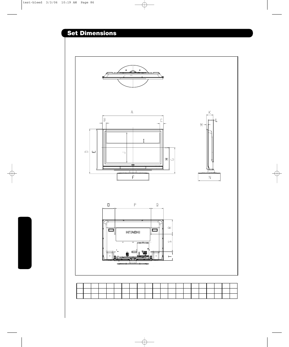 Set dimensions, Useful information | Hitachi P55H4011 User Manual | Page 60 / 144