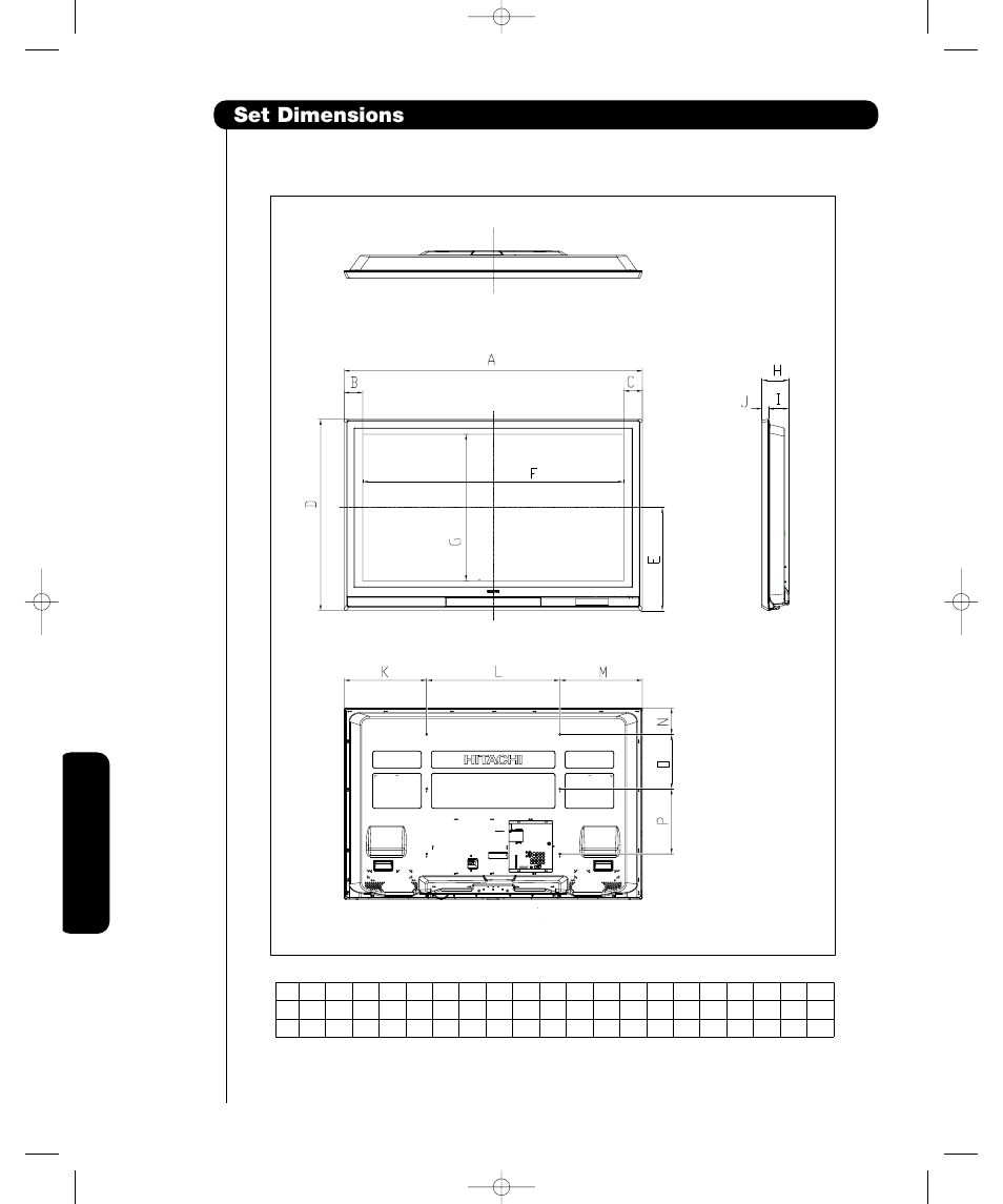 Set dimensions, Useful information | Hitachi P55H4011 User Manual | Page 62 / 144