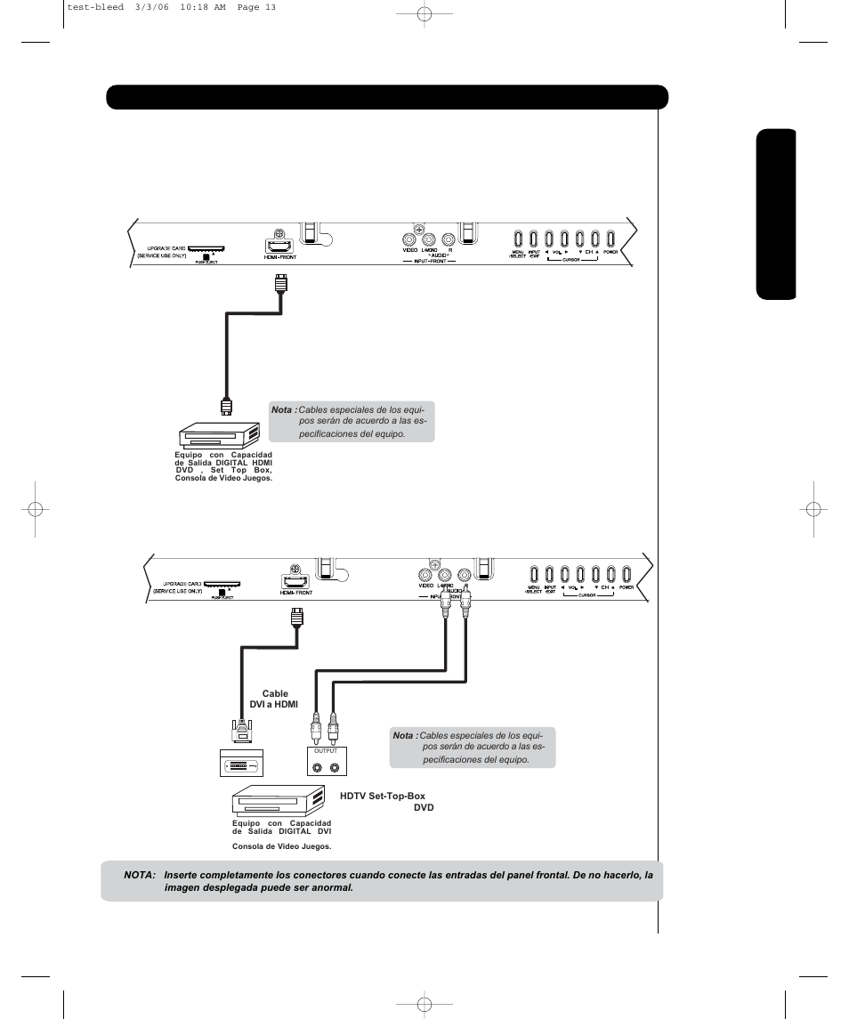 Conectando equipos de video externos, Us o po r primer a vez | Hitachi P55H4011 User Manual | Page 79 / 144