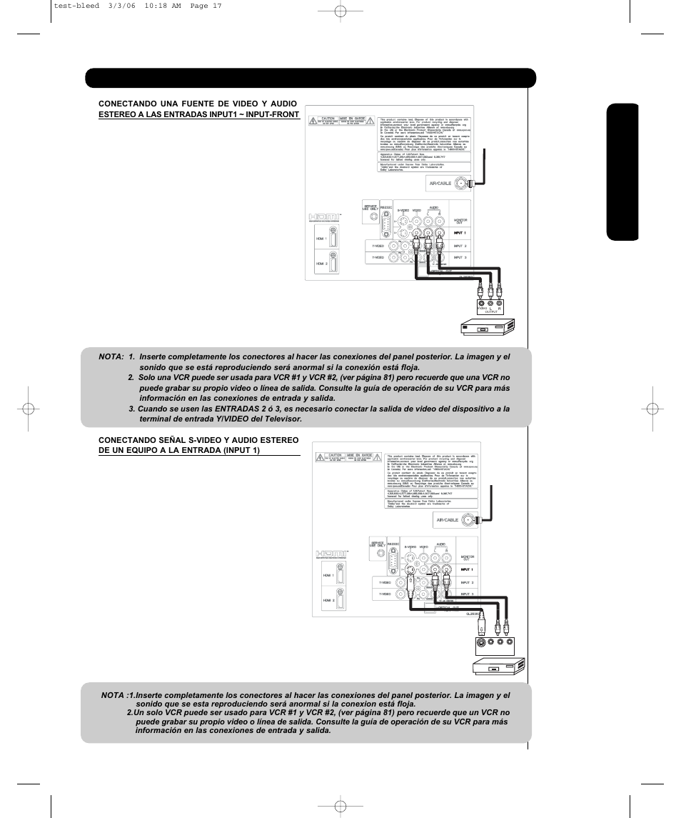 Conectando equipos de video externos, Us o po r primer a vez | Hitachi P55H4011 User Manual | Page 83 / 144