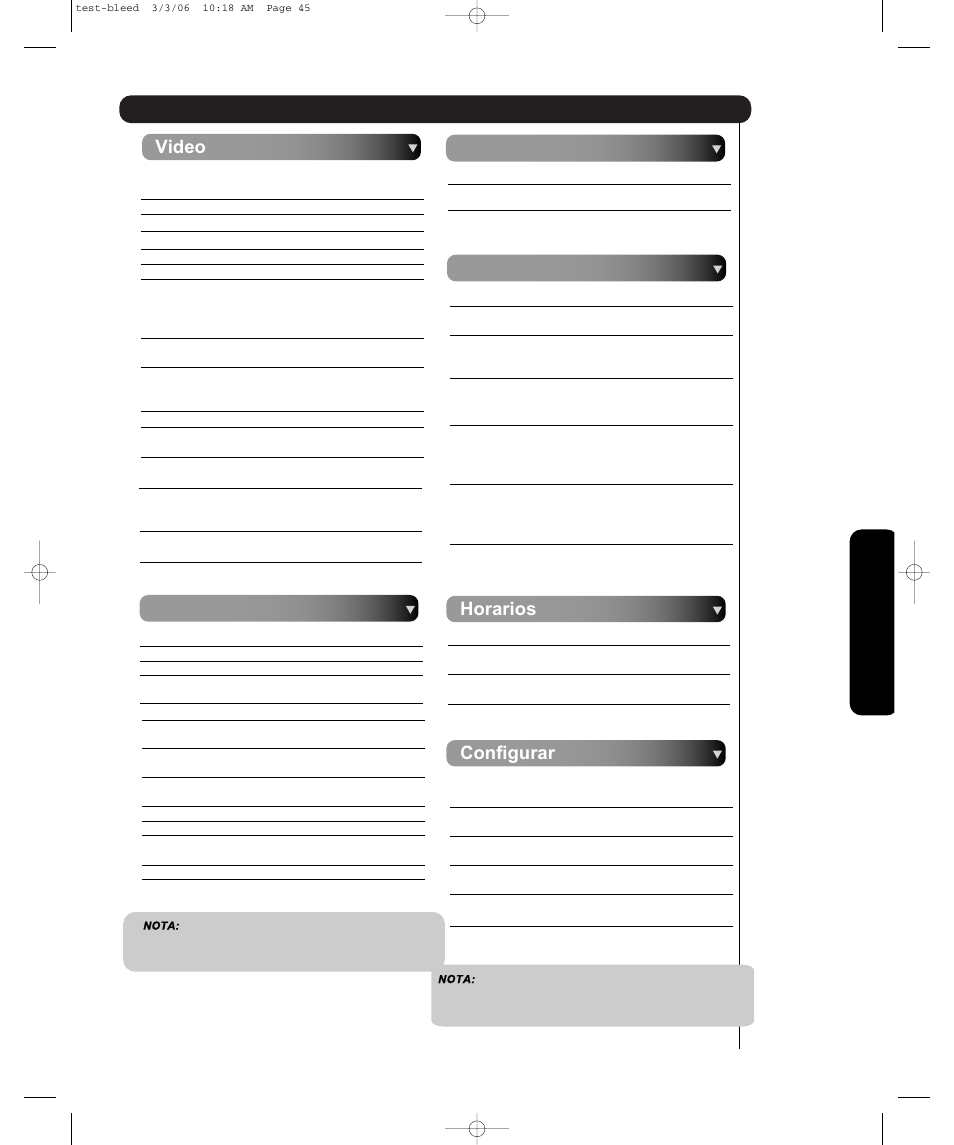 Untitled, Video, Audio | Organizar canales, Censuras, Horarios configurar, Menú en pantalla | Hitachi P55H4011 User Manual | Page 97 / 144
