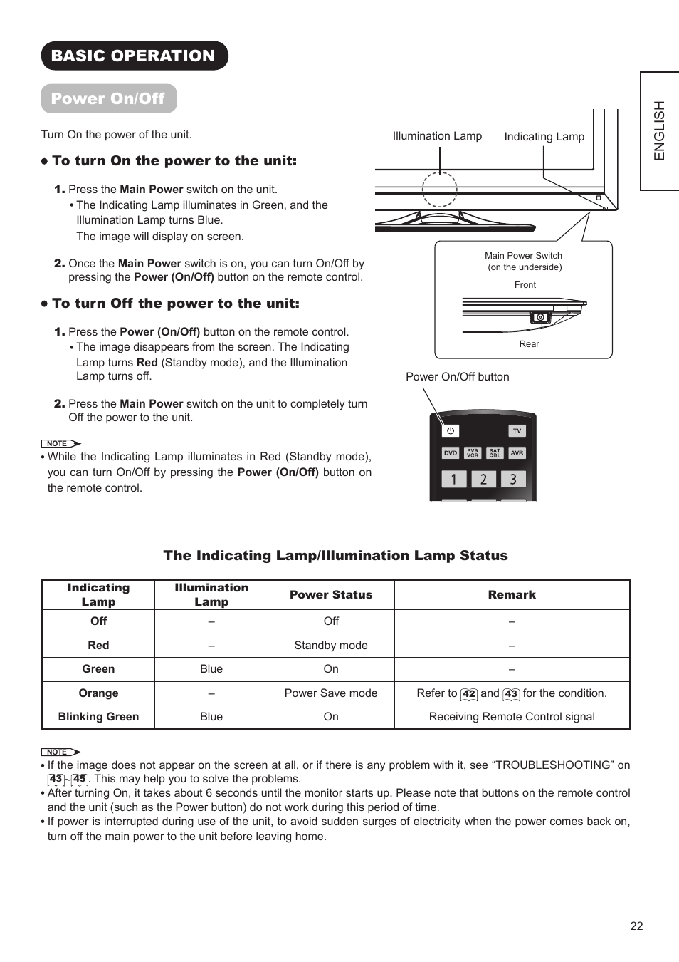 Basic operation power on/off | Hitachi UT32A302 User Manual | Page 23 / 53