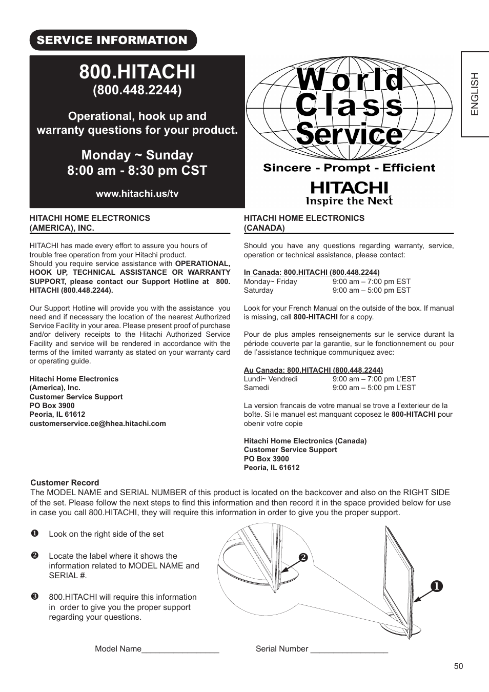 Hitachi, Service information | Hitachi UT32A302 User Manual | Page 51 / 53
