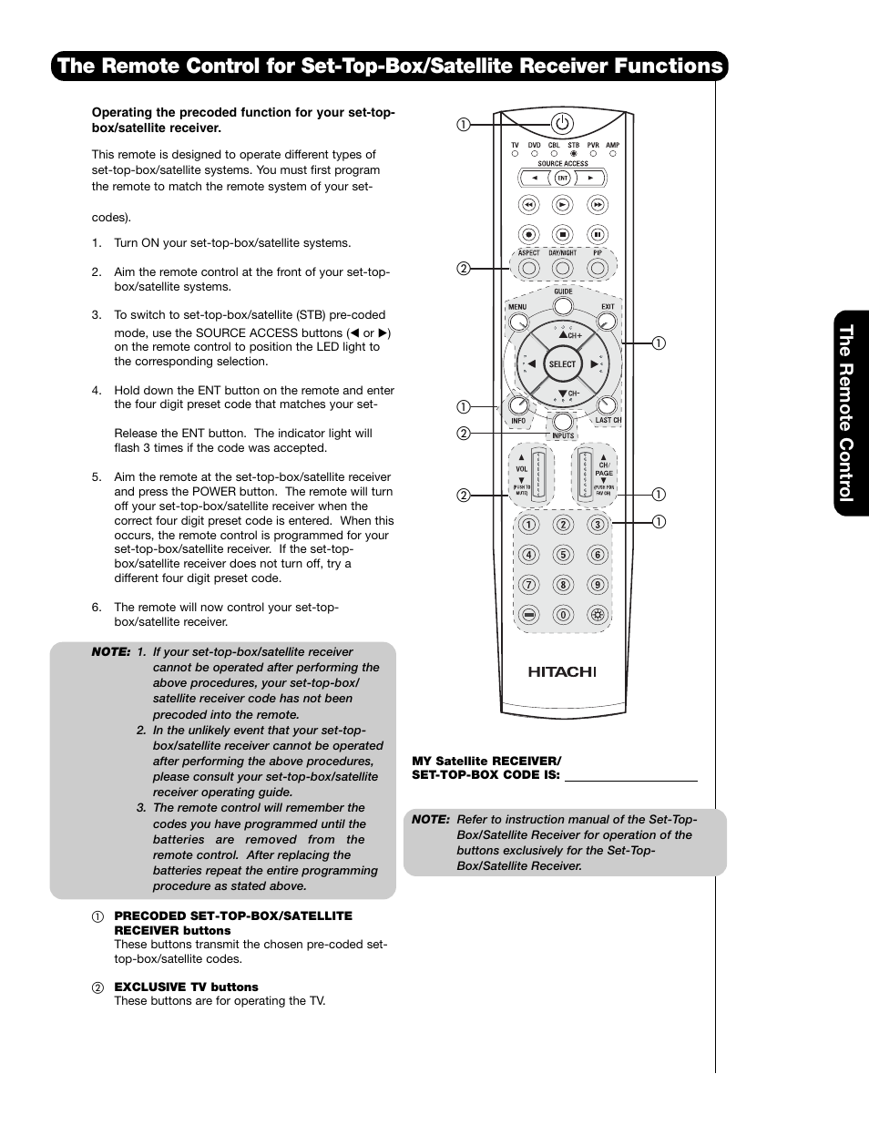 The remote contr ol | Hitachi 55HDT79 42HDX99 User Manual | Page 37 / 104