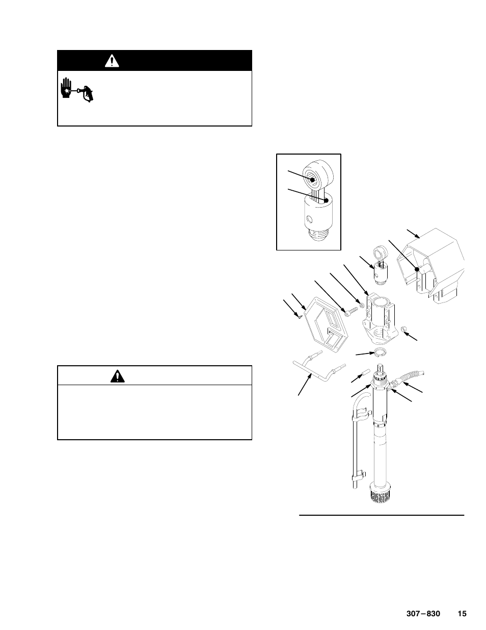 Connecting rod and bearing housing, Warning, Caution | Hitachi 220-856 User Manual | Page 15 / 28