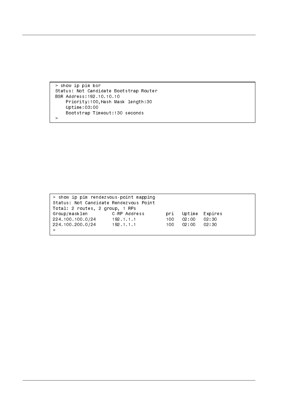 4 pim-sm bsr information, 5 pim-sm rendezvous point information, 6 pim-sm routing information | 4 pim-sm bsr information -24, 5 pim-sm rendezvous point information -24, 6 pim-sm routing information -24 | Hitachi GR2000 Series User Manual | Page 124 / 328