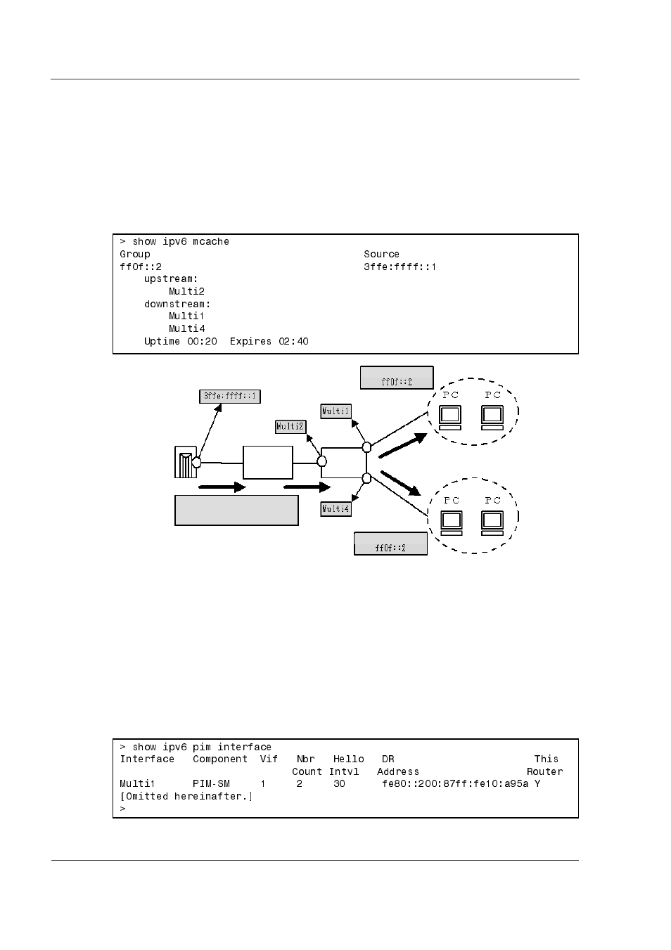 1 confirming routes to destination group address, 2 confirming the pim-sm information, 1 interface information | 2 confirming the pim-sm information -40, 1 interface information -40, Figure 5-74. result of s, Figure 5-75. result of s | Hitachi GR2000 Series User Manual | Page 140 / 328
