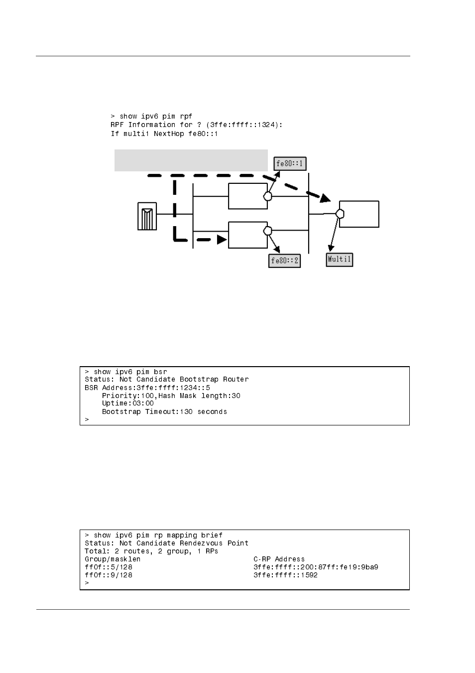 3 transmission source route information, 4 pim-sm bsr information, 5 pim-sm rendezvous point information | 3 transmission source route information -42, 4 pim-sm bsr information -42, 5 pim-sm rendezvous point information -42, Figure 5-77. result of s, Figure 5-78. result of s, Figure 5-79. result of s | Hitachi GR2000 Series User Manual | Page 142 / 328