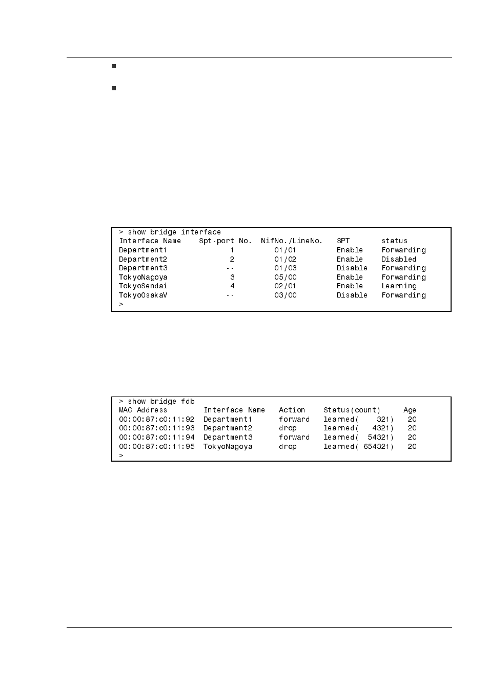 2 confirming the bridge relay, 1 confirmation of bridge interface state, 2 confirmation of filtering database | 2 confirming the bridge relay -53, 1 confirmation of bridge interface state -53, 2 confirmation of filtering database -53 | Hitachi GR2000 Series User Manual | Page 153 / 328