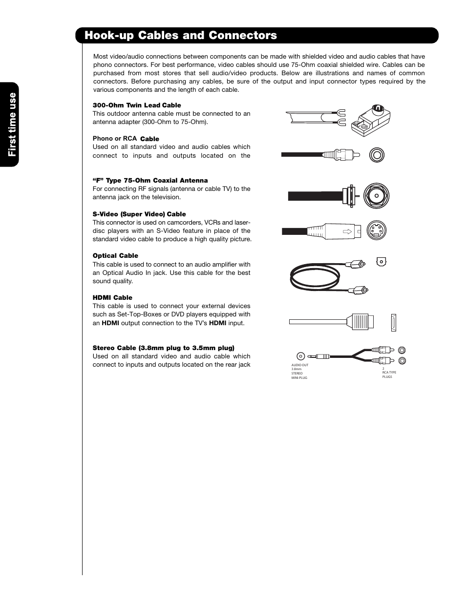 Hook-up cables and connectors | Hitachi P42T501A User Manual | Page 10 / 158