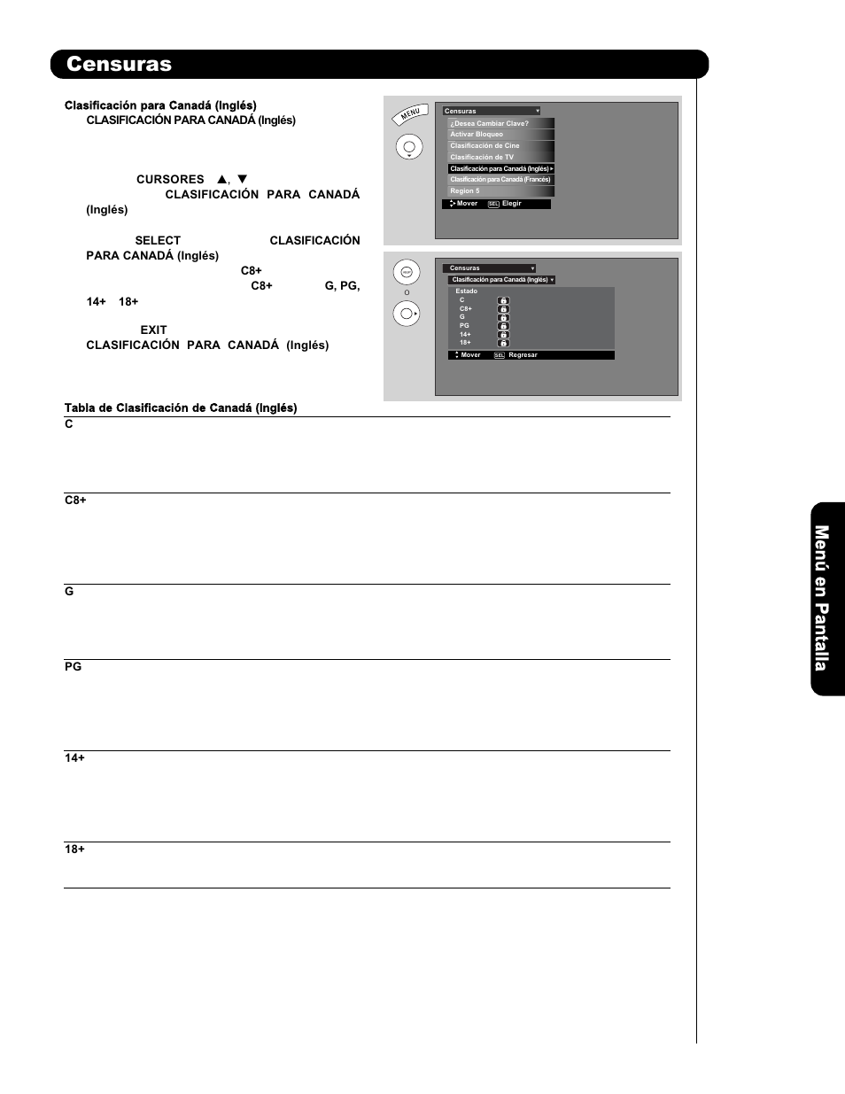 Censuras | Hitachi P42T501A User Manual | Page 123 / 158