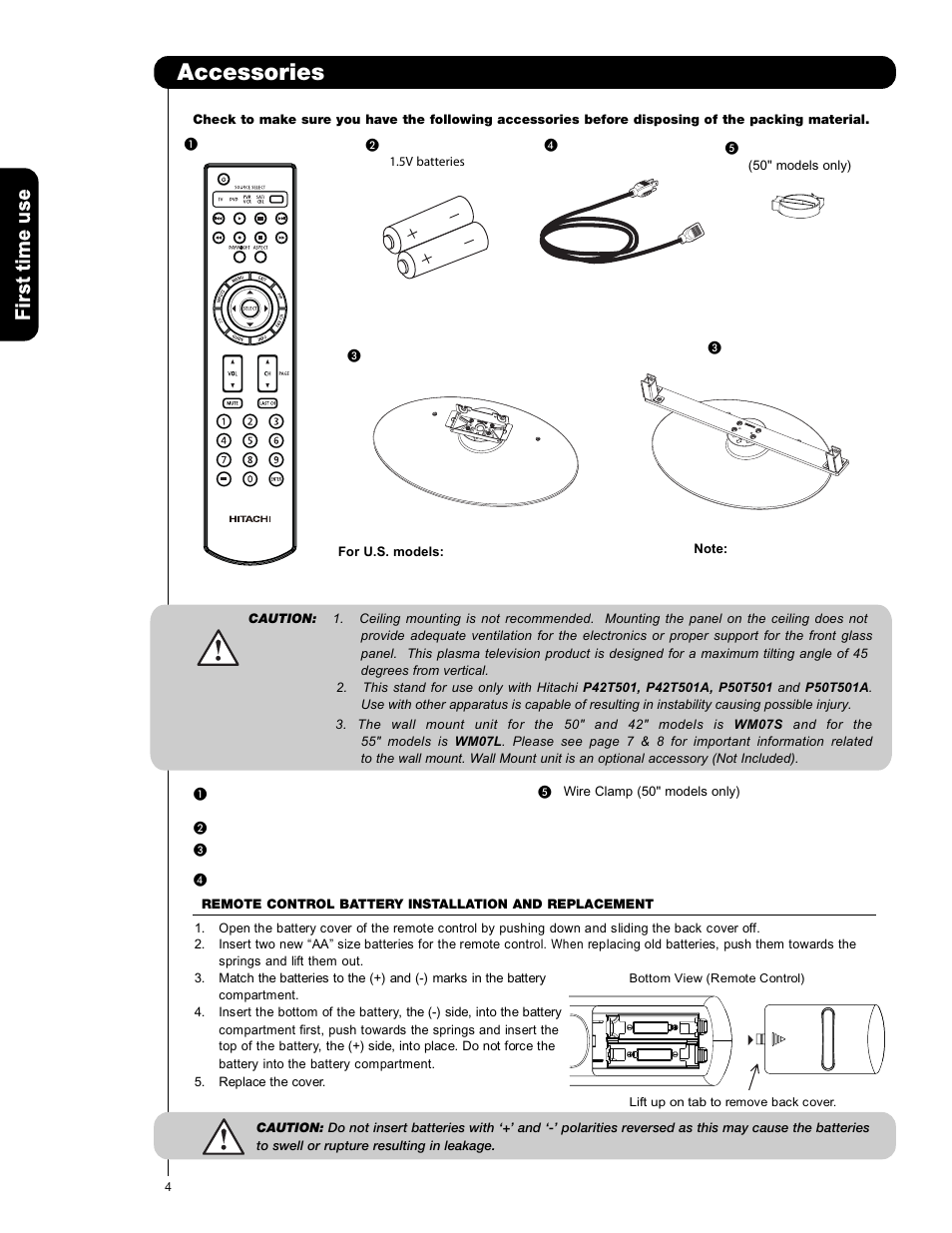 First time use -22, Accessories | Hitachi P42T501A User Manual | Page 4 / 158