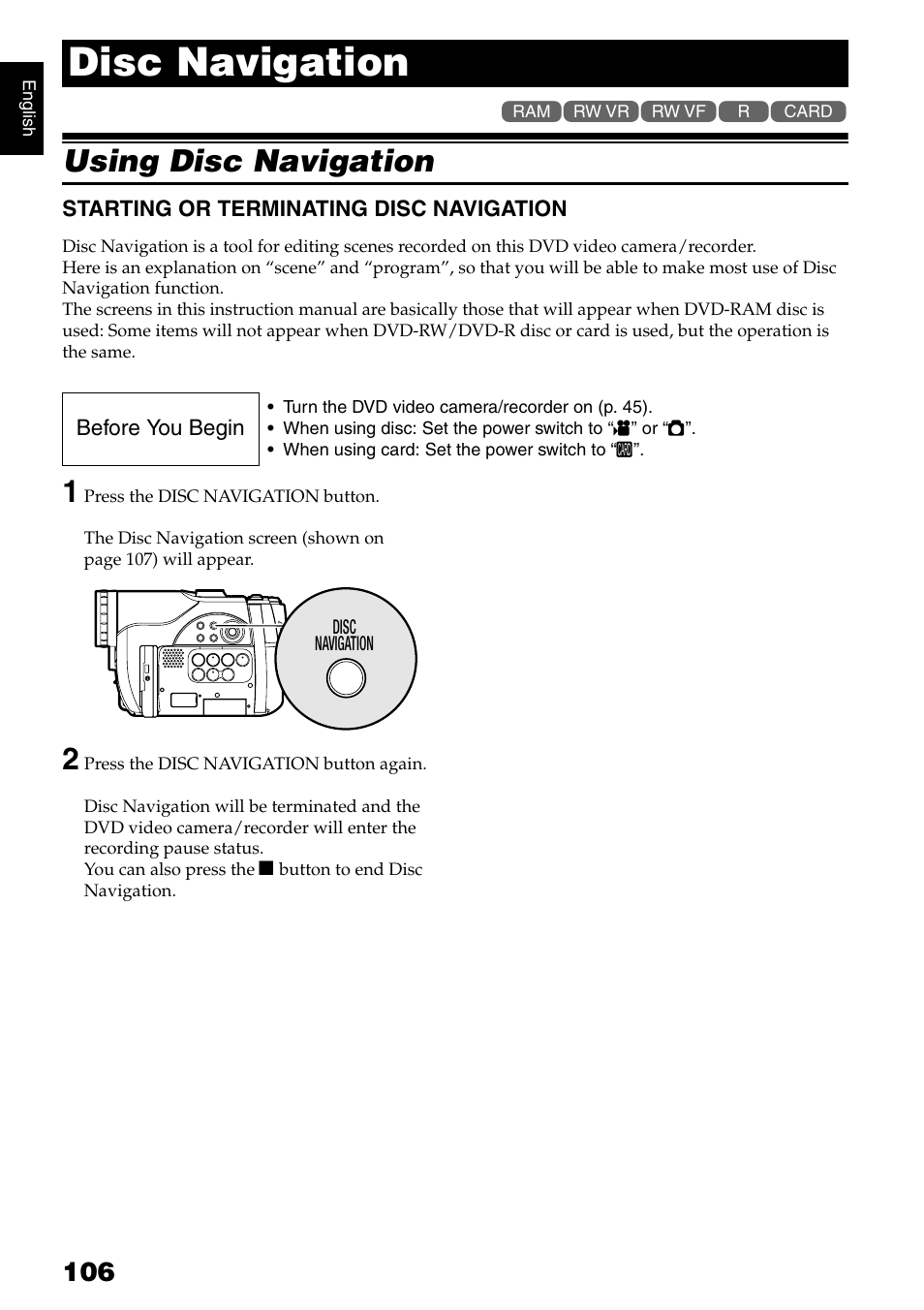 Disc navigation, Using disc navigation | Hitachi DZMV750MA User Manual | Page 106 / 200