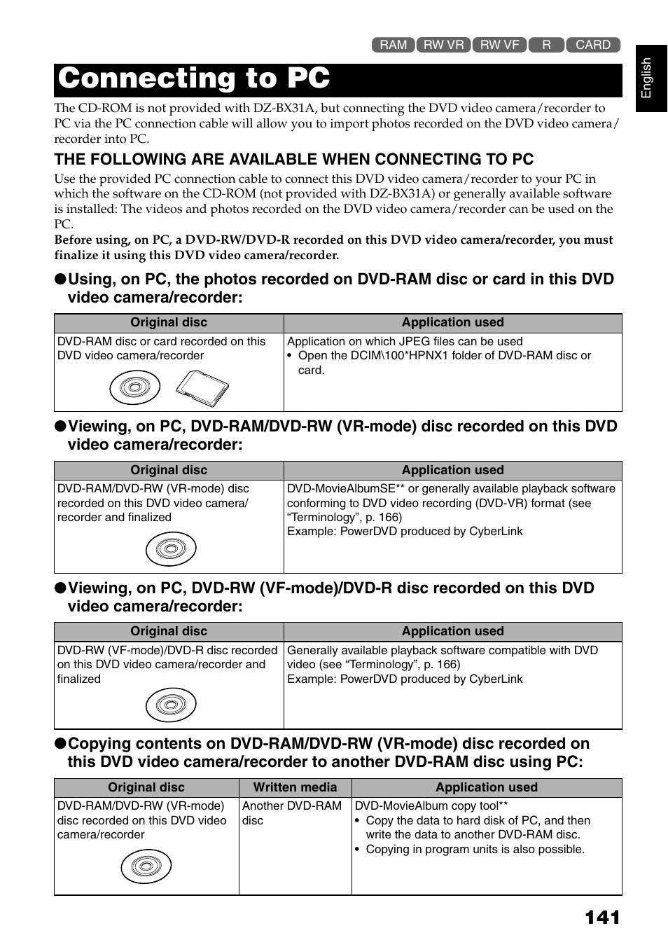 Connecting to pc | Hitachi DZMV750MA User Manual | Page 141 / 200