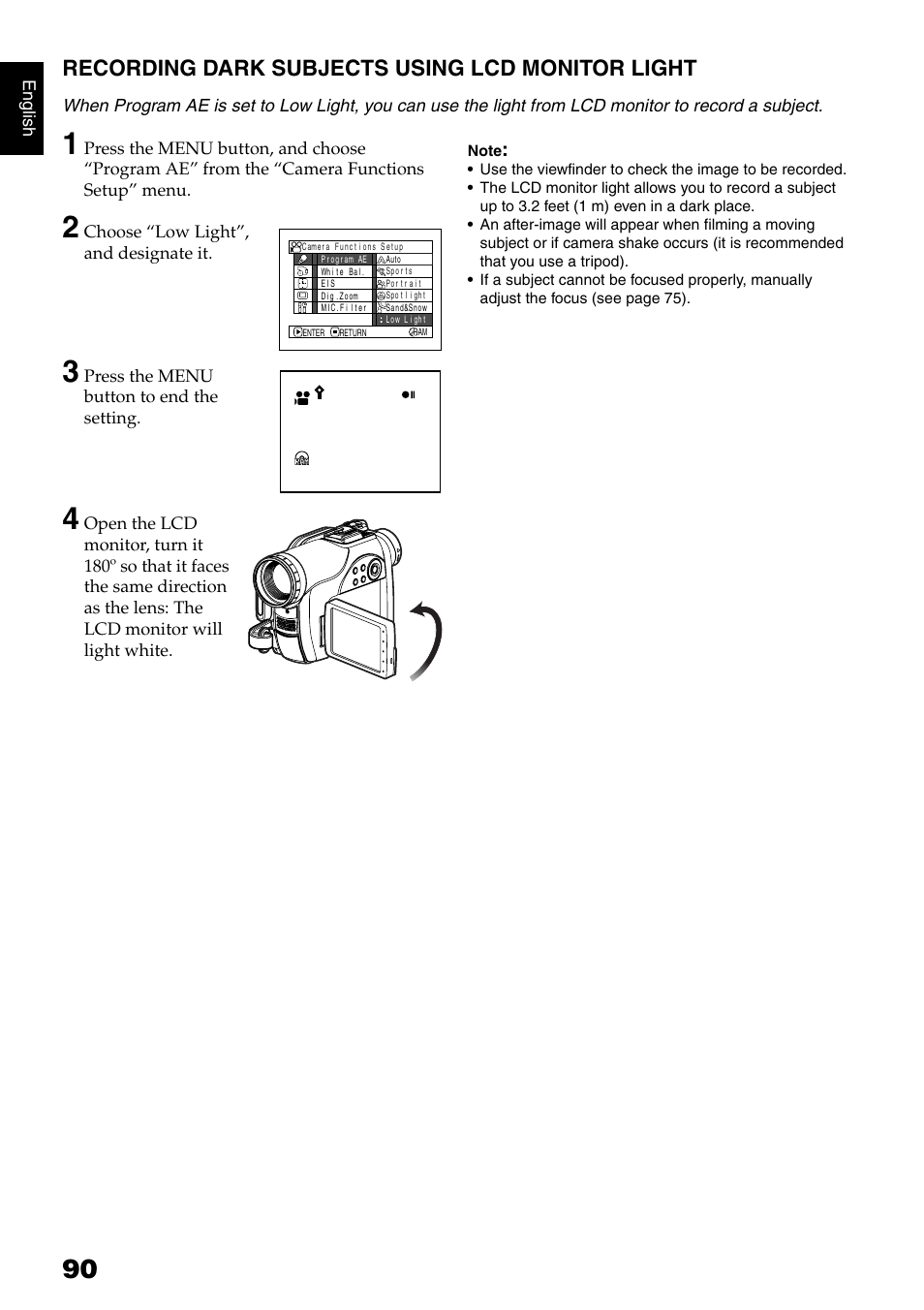 Recording dark subjects using lcd monitor light | Hitachi DZMV750MA User Manual | Page 90 / 200