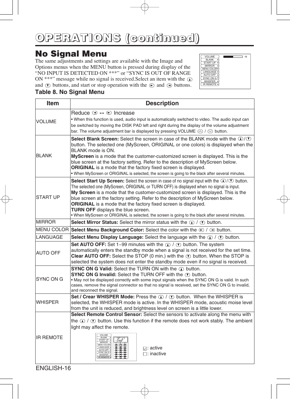 No signal menu | Hitachi CP-S420WA User Manual | Page 17 / 39