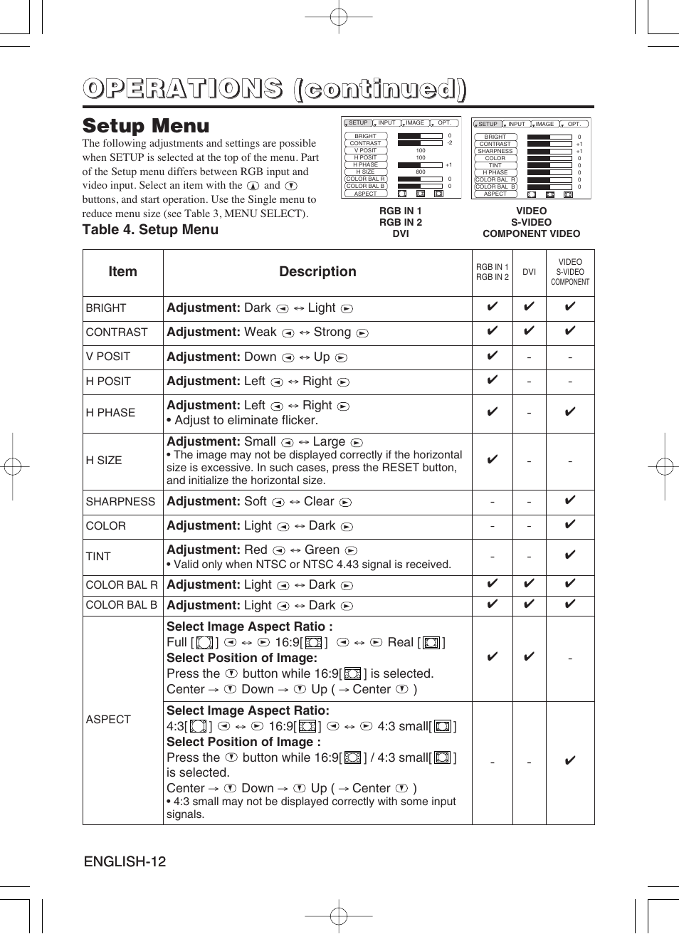 Setup menu | Hitachi CP-SX5600W User Manual | Page 13 / 40