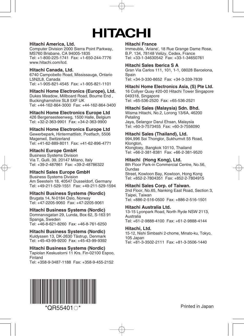 Hitachi CP-SX5600W User Manual | Page 40 / 40