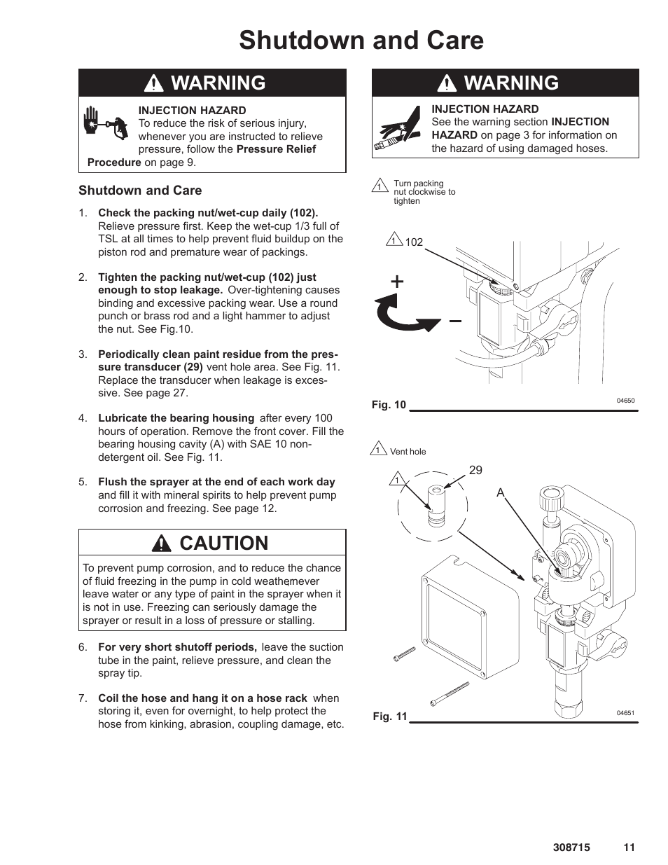 Shutdown and care, Warning, Caution | Hitachi 231580 User Manual | Page 11 / 34