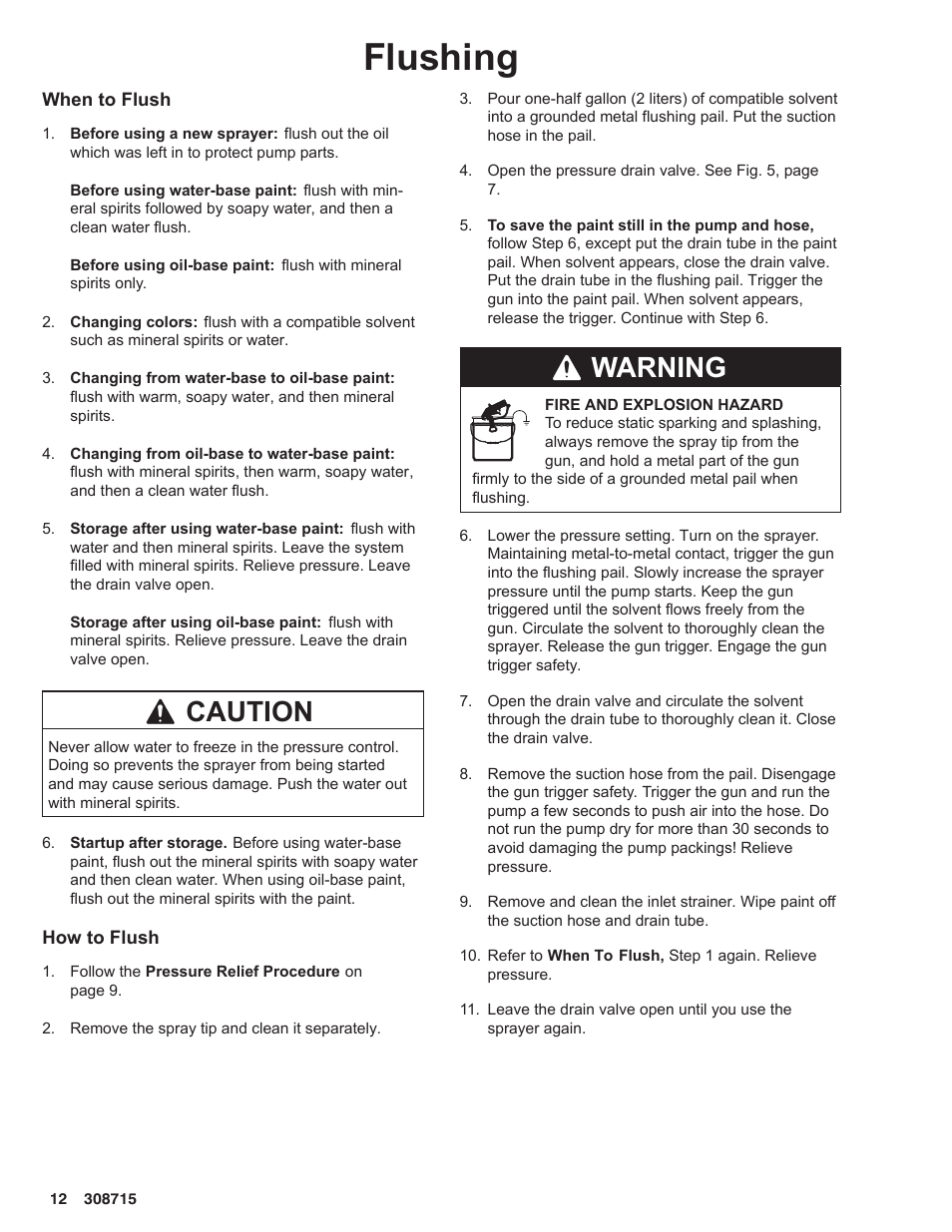 Flushing, Caution, Warning | Hitachi 231580 User Manual | Page 12 / 34