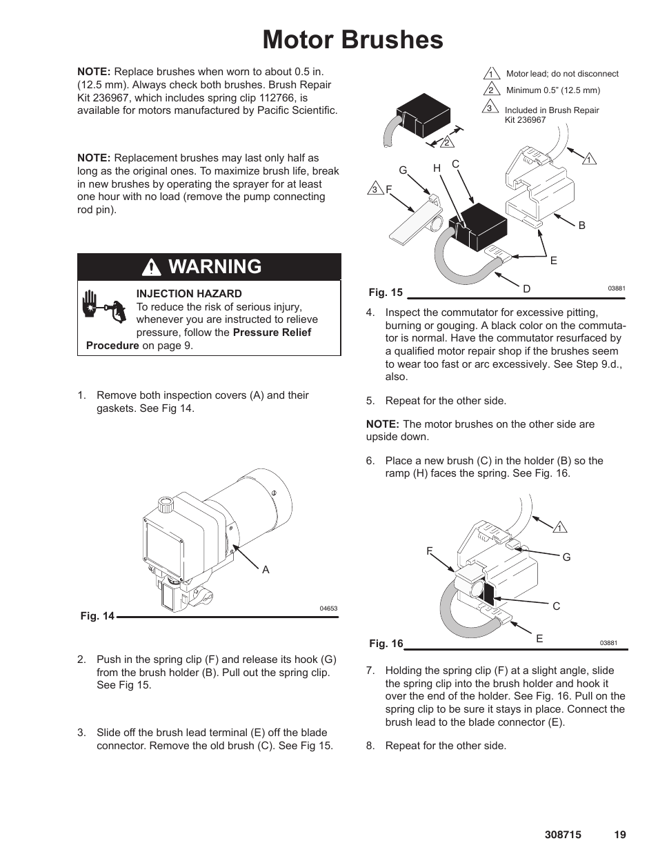 Motor brushes, Warning | Hitachi 231580 User Manual | Page 19 / 34