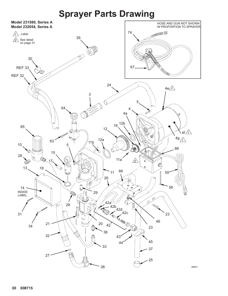 Sprayer parts drawing | Hitachi 231580 User Manual | Page 30 / 34