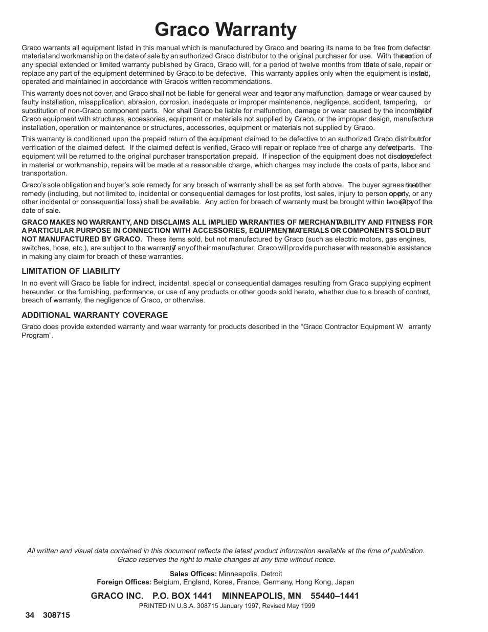 Graco warranty | Hitachi 231580 User Manual | Page 34 / 34