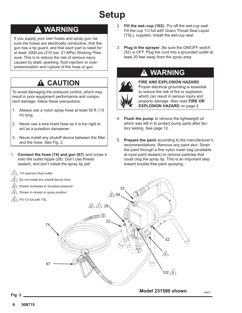 Setup, Warning, Caution | Hitachi 231580 User Manual | Page 6 / 34