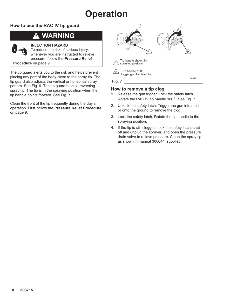 Operation, Warning | Hitachi 231580 User Manual | Page 8 / 34