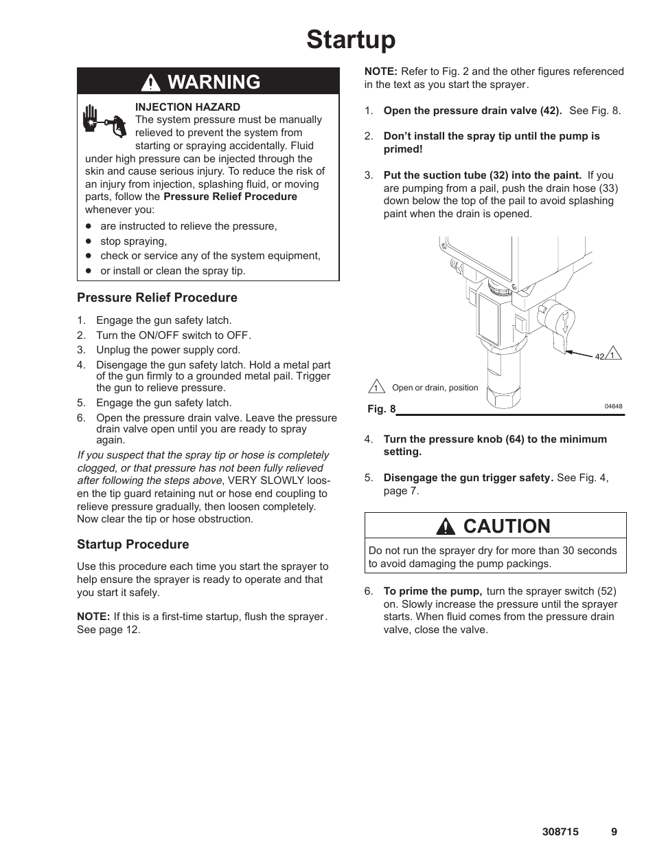 Startup, Warning, Caution | Hitachi 231580 User Manual | Page 9 / 34