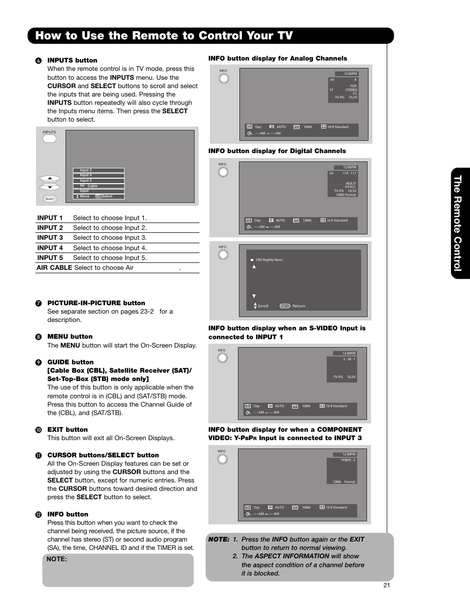 How to use the remote to control your tv, The remote contr ol | Hitachi 65F59A User Manual | Page 21 / 75