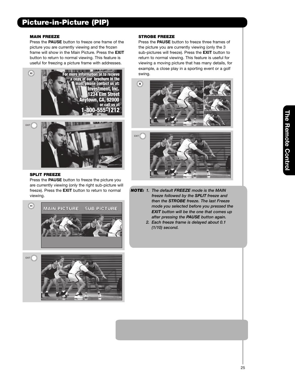 Picture-in-picture (pip), The remote contr ol | Hitachi 65F59A User Manual | Page 25 / 75