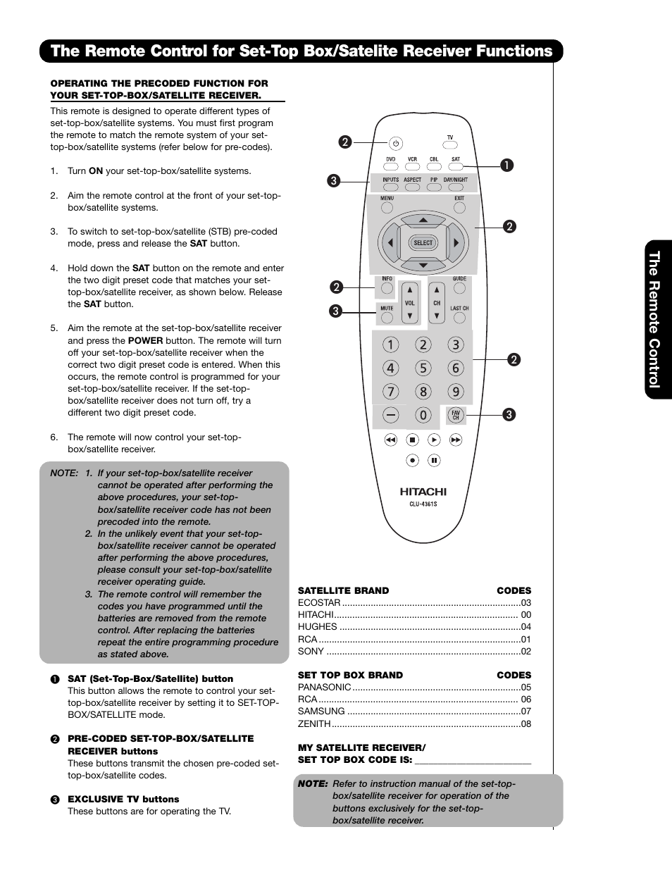 The remote contr ol | Hitachi 65F59A User Manual | Page 29 / 75