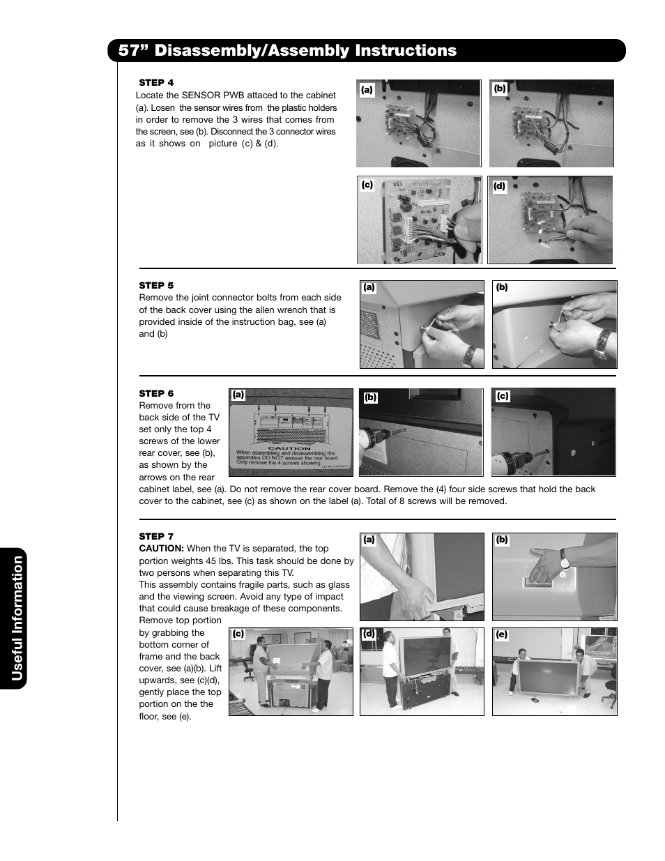 57” disassembly/assembly instructions, Useful information | Hitachi 65F59A User Manual | Page 62 / 75