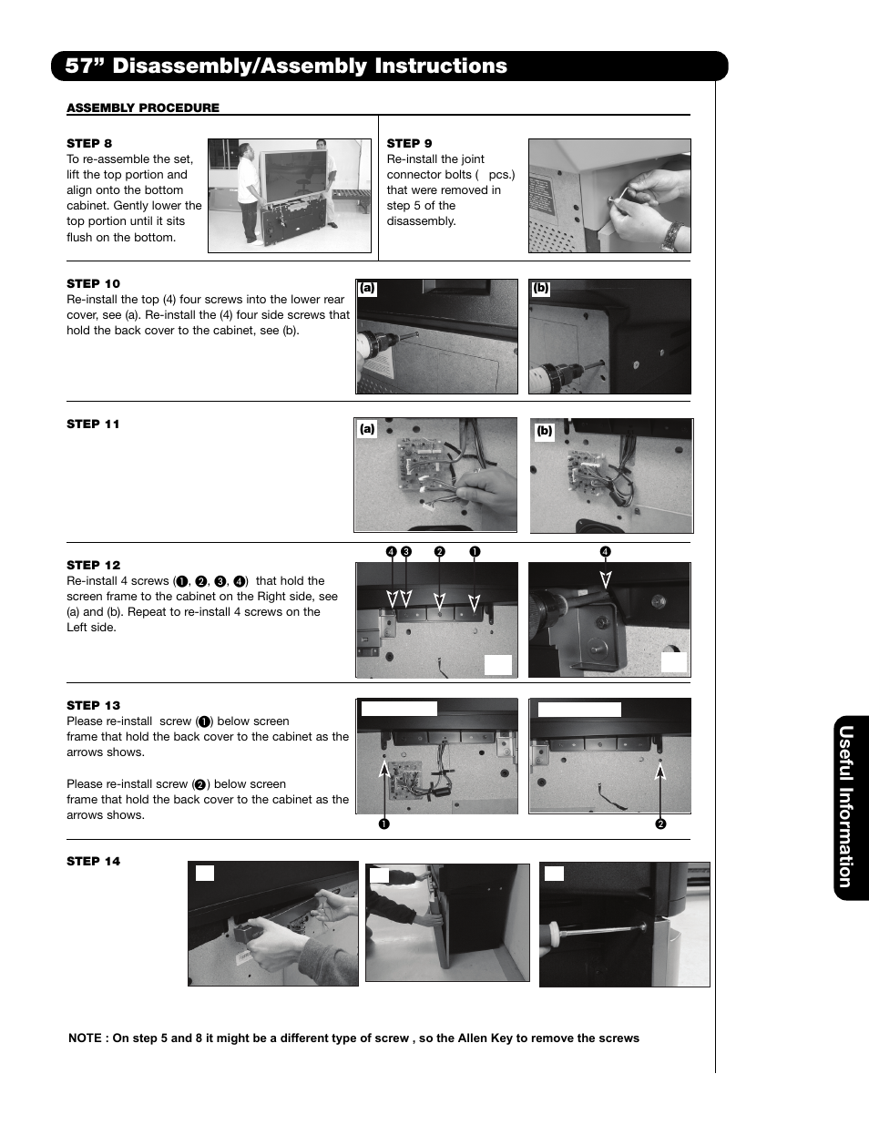 57” disassembly/assembly instructions, Useful information, A) (b) | Hitachi 65F59A User Manual | Page 63 / 75