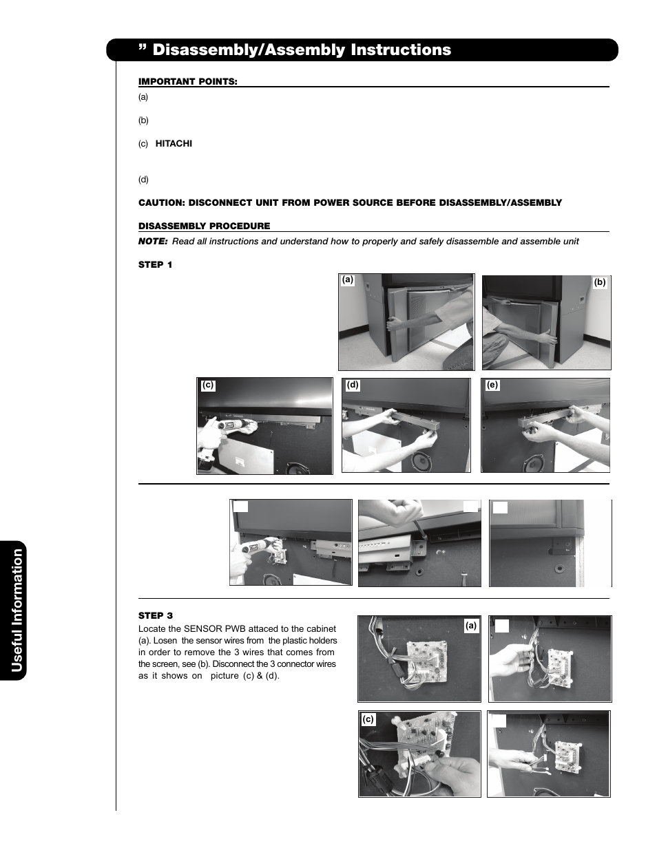 65 ” disassembly/assembly instructions, Useful information | Hitachi 65F59A User Manual | Page 64 / 75