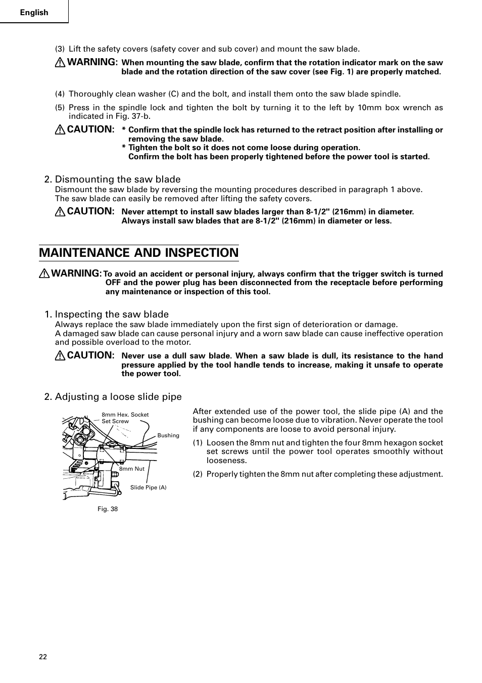 Maintenance and inspection | Hitachi C 8FB2 User Manual | Page 22 / 76