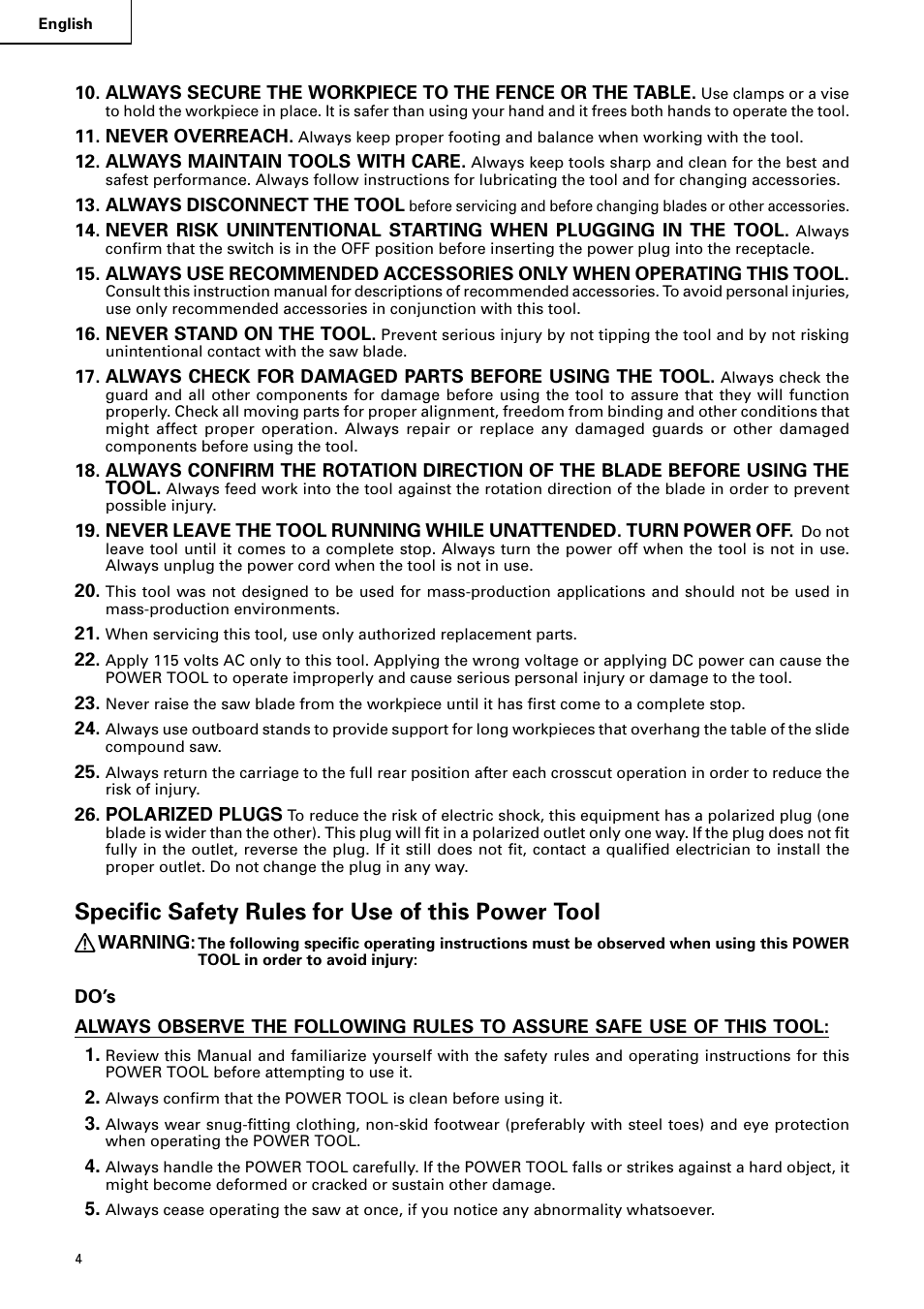 Specific safety rules for use of this power tool | Hitachi C 8FB2 User Manual | Page 4 / 76