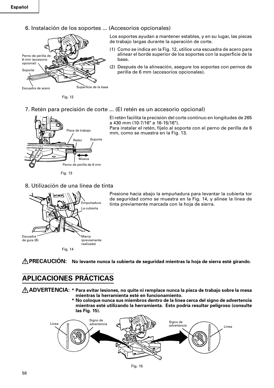 Aplicaciones prácticas, Utilización de una línea de tinta, Precaución | Advertencia | Hitachi C 8FB2 User Manual | Page 58 / 76